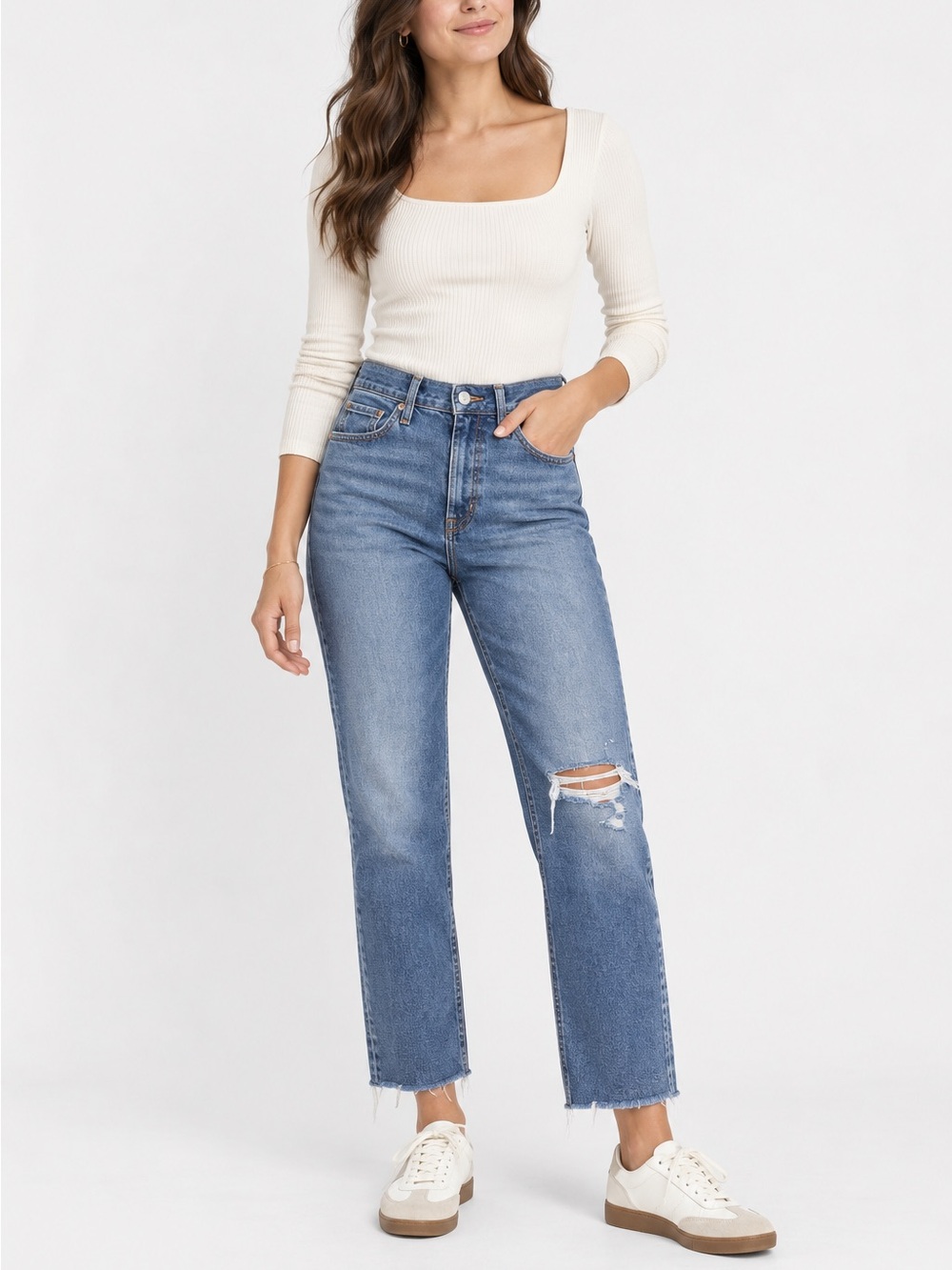 Levi Strauss Signature Heritage High Rise Straight Jeans Distressed size 6